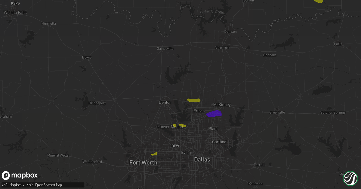 Hail map in Aubrey, TX on May 19, 2023