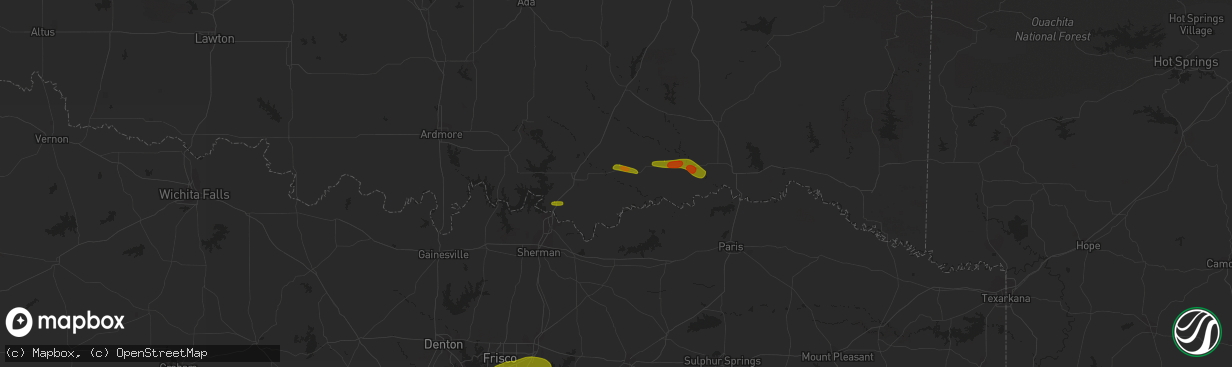 Hail map in Bokchito, OK on May 19, 2023