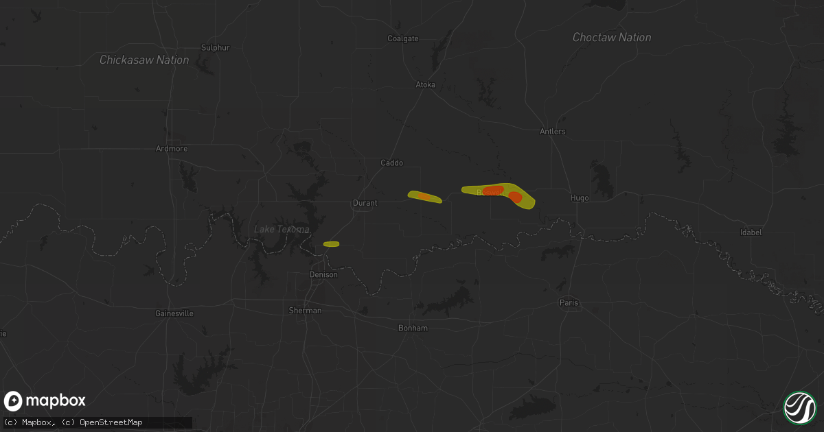 Hail map in Bokchito, OK on May 19, 2023