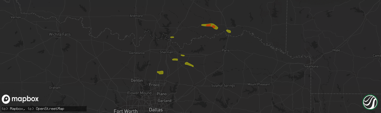 Hail map in Bonham, TX on May 19, 2023