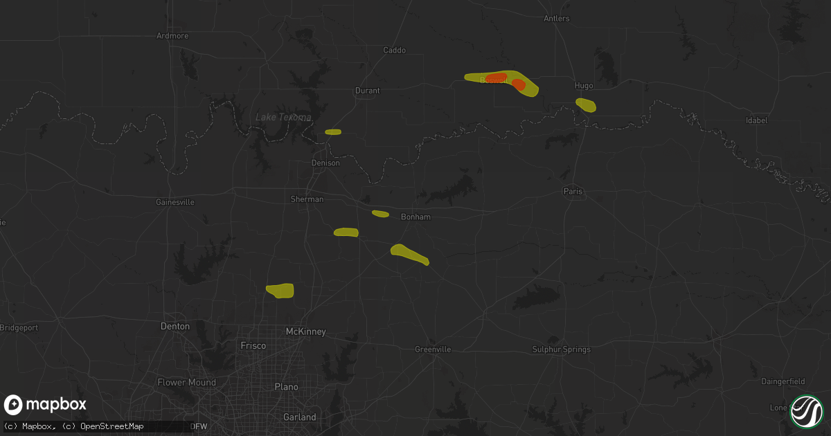 Hail map in Bonham, TX on May 19, 2023