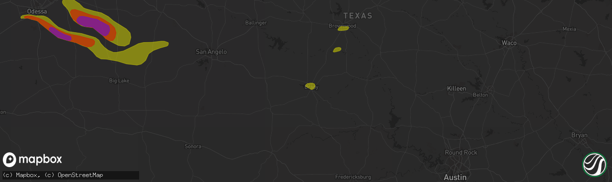 Hail map in Brady, TX on May 19, 2023