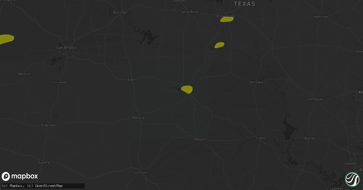 Hail map in Brady, TX on May 19, 2023