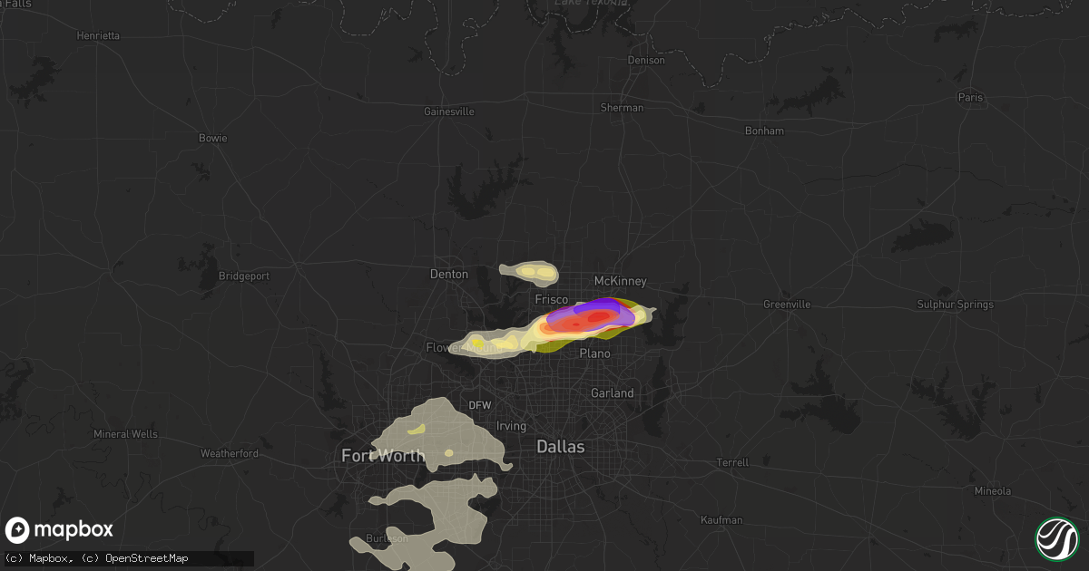 Hail map in Frisco, TX on May 19, 2023
