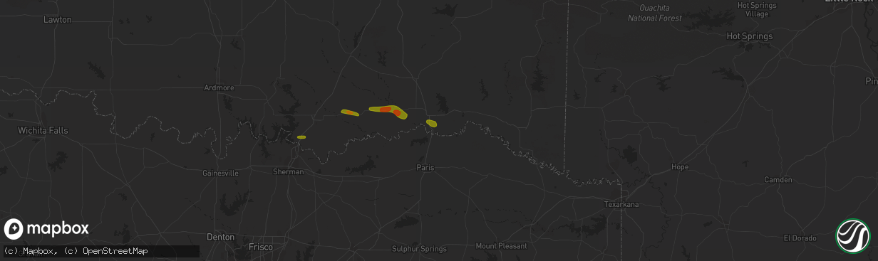 Hail map in Grant, OK on May 19, 2023