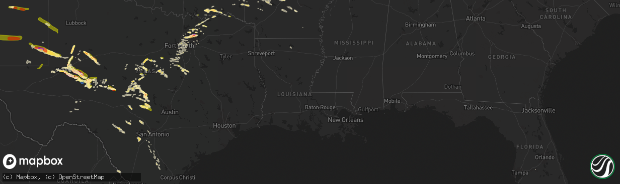 Hail map in Louisiana on May 19, 2023