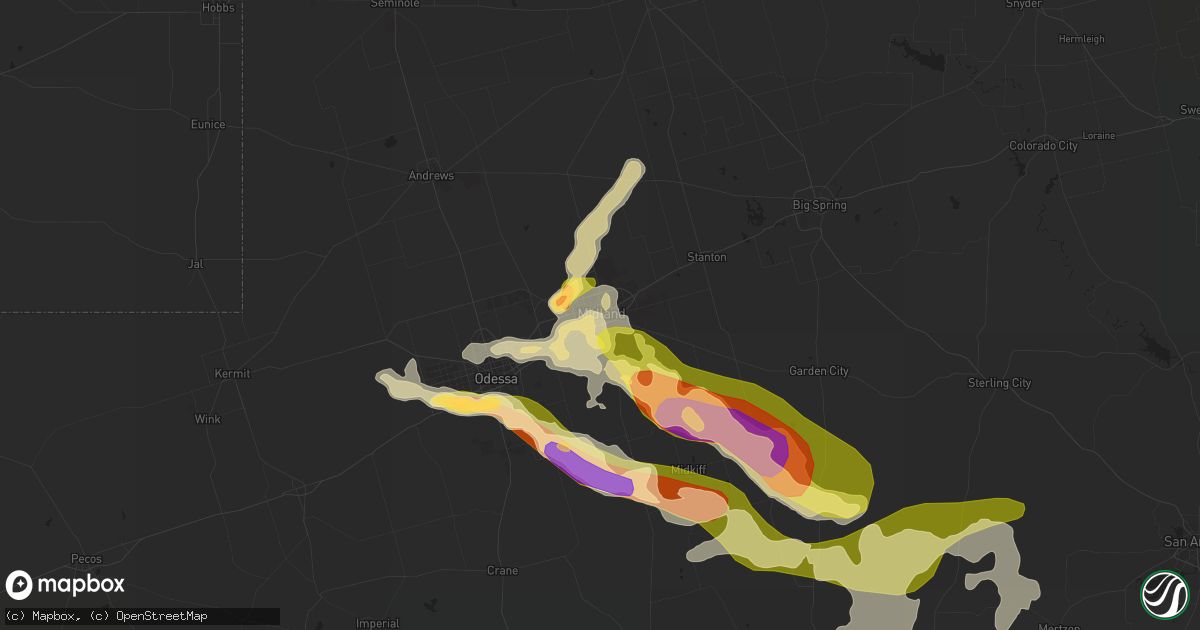 Hail map in Midland, TX on May 19, 2023