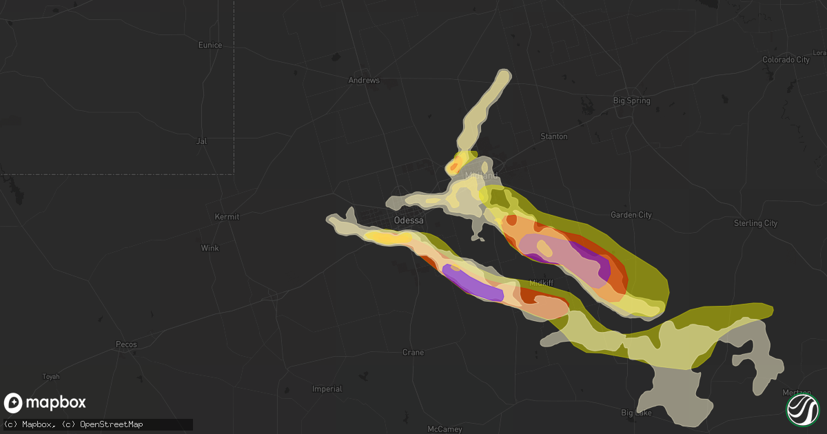 Hail map in Odessa, TX on May 19, 2023