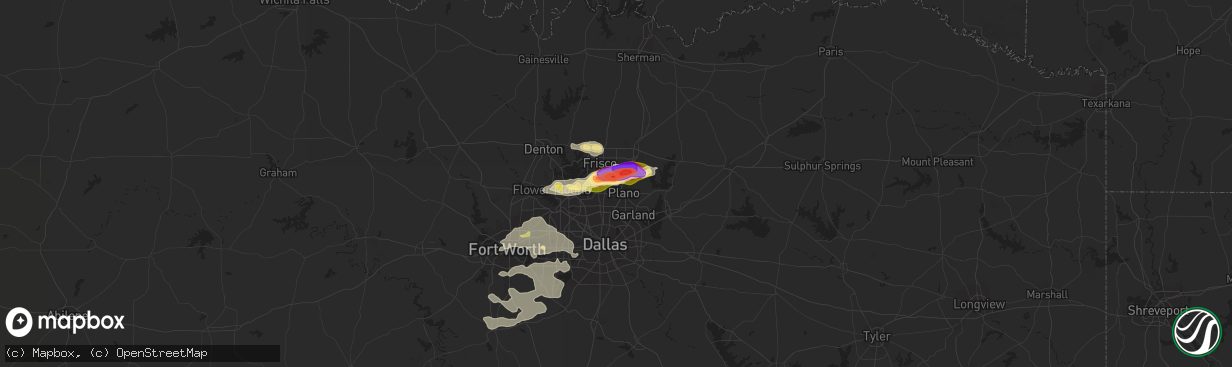 Hail map in Plano, TX on May 19, 2023