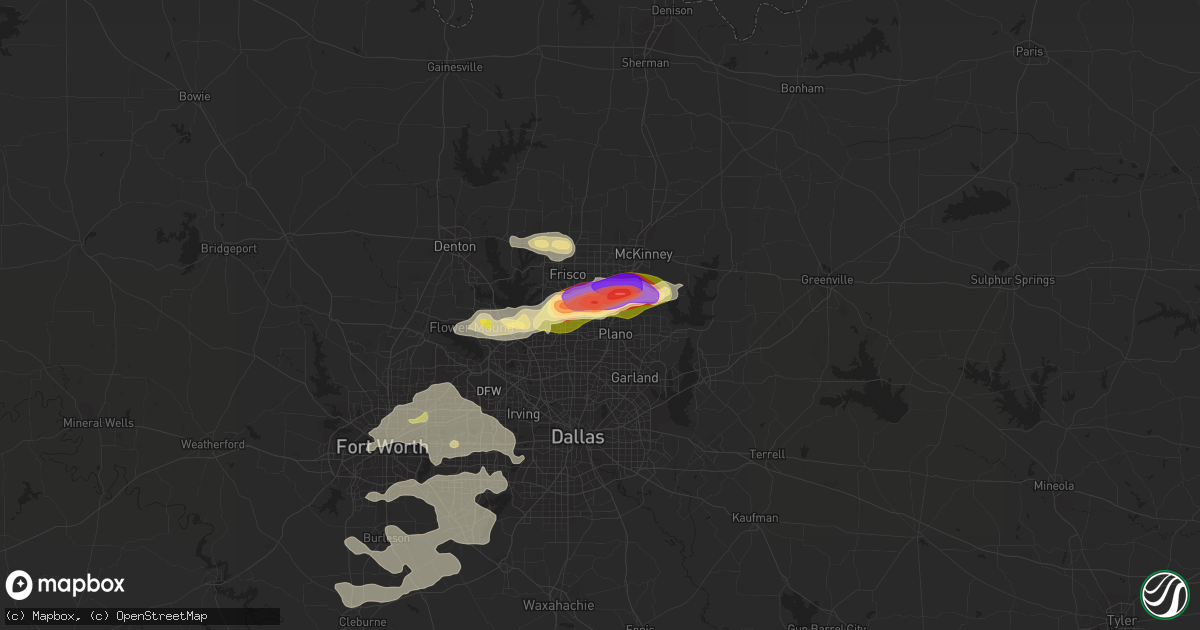 Hail map in Plano, TX on May 19, 2023