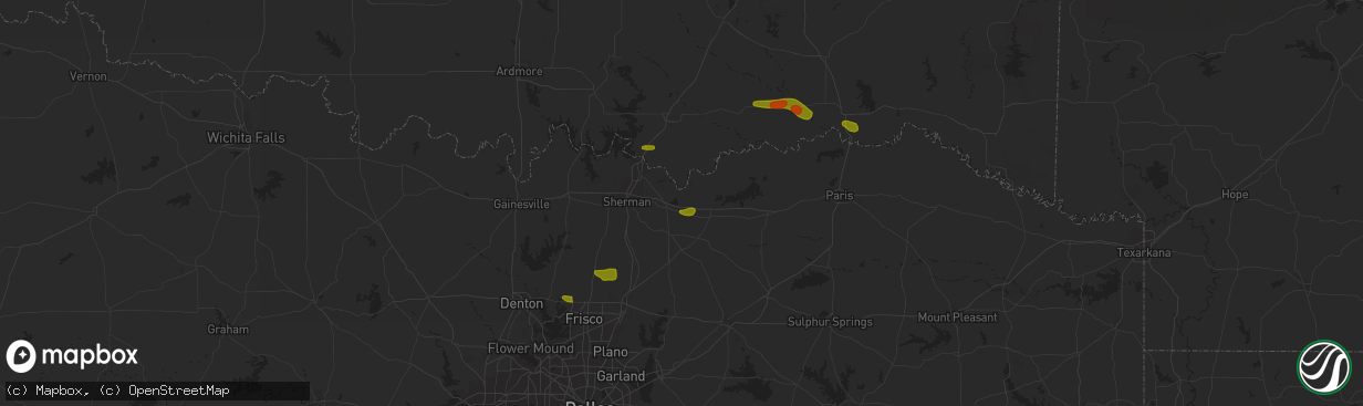 Hail map in Savoy, TX on May 19, 2023