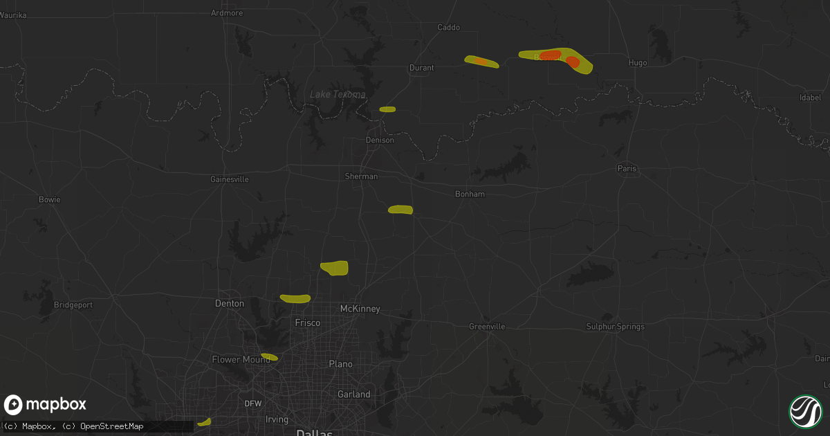 Hail map in Whitewright, TX on May 19, 2023