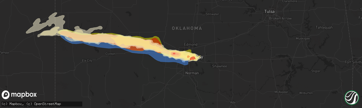 Hail map in Bethany, OK on May 19, 2024