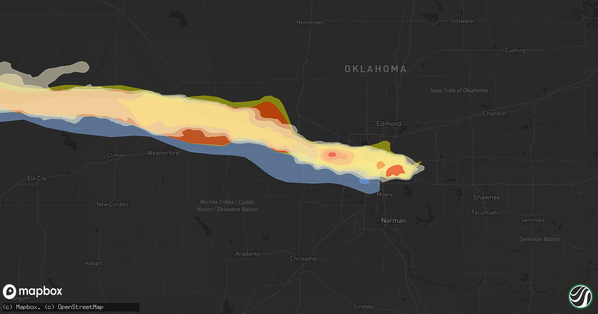 Hail map in El Reno, OK on May 19, 2024