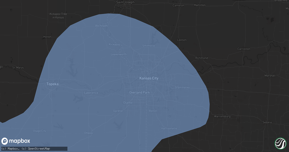 Hail map in Kansas City, KS on May 19, 2024