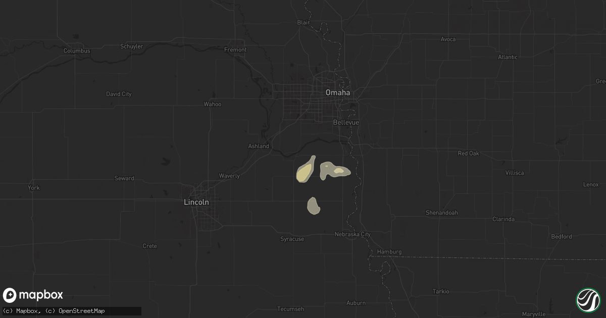 Hail map in Louisville, NE on May 19, 2024