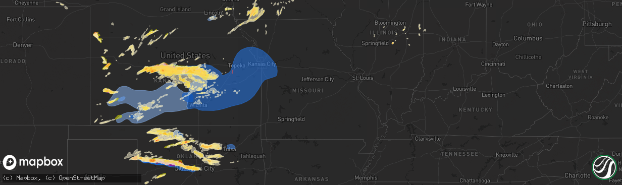 Hail map in Missouri on May 19, 2024