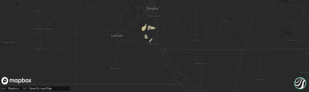 Hail map in Nebraska City, NE on May 19, 2024