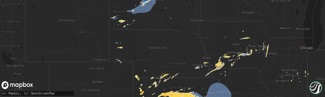 Hail map in Nebraska on May 19, 2024