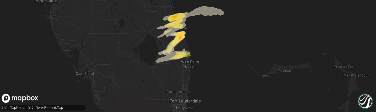 Hail map in Palm Beach Gardens, FL on May 19, 2024