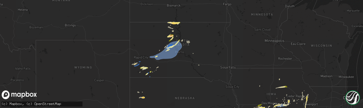 Hail map in South Dakota on May 19, 2024