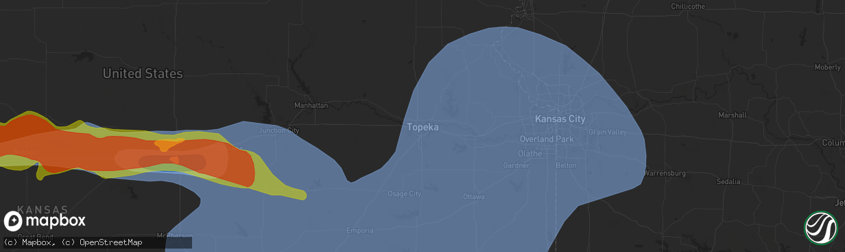 Hail map in Topeka, KS on May 19, 2024
