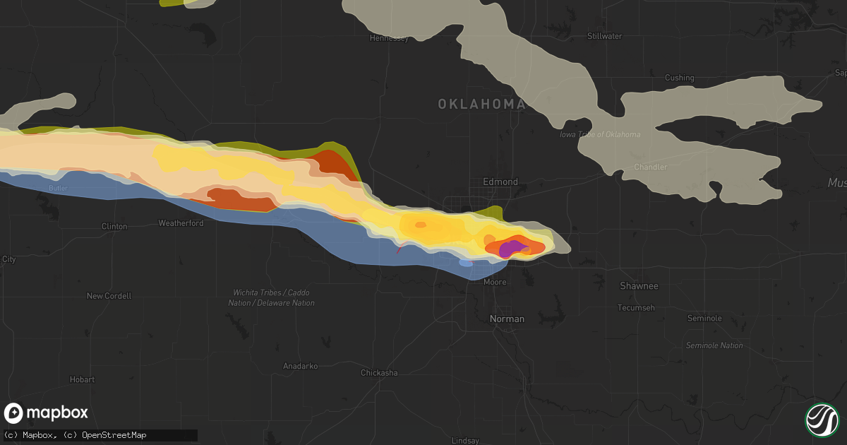 Hail map in Yukon, OK on May 19, 2024