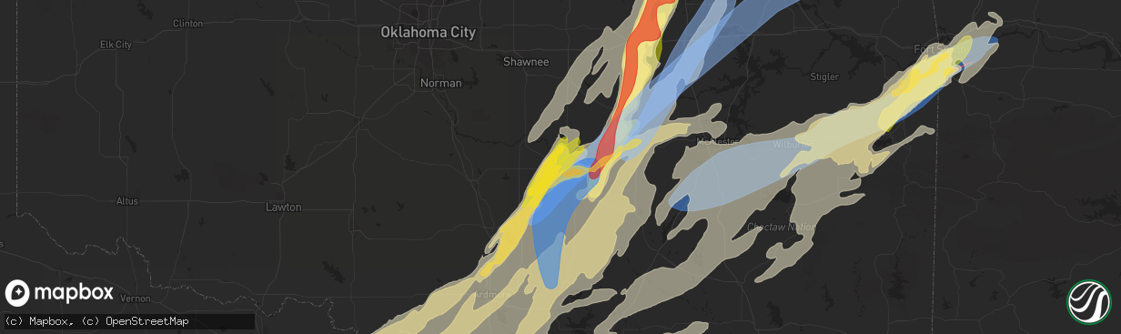 Hail map in Ada, OK on May 19, 2025