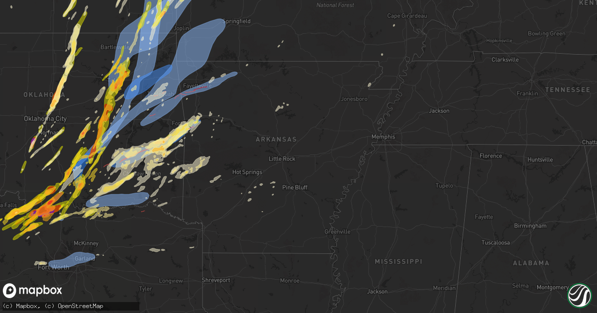 Hail map in Arkansas on May 19, 2025