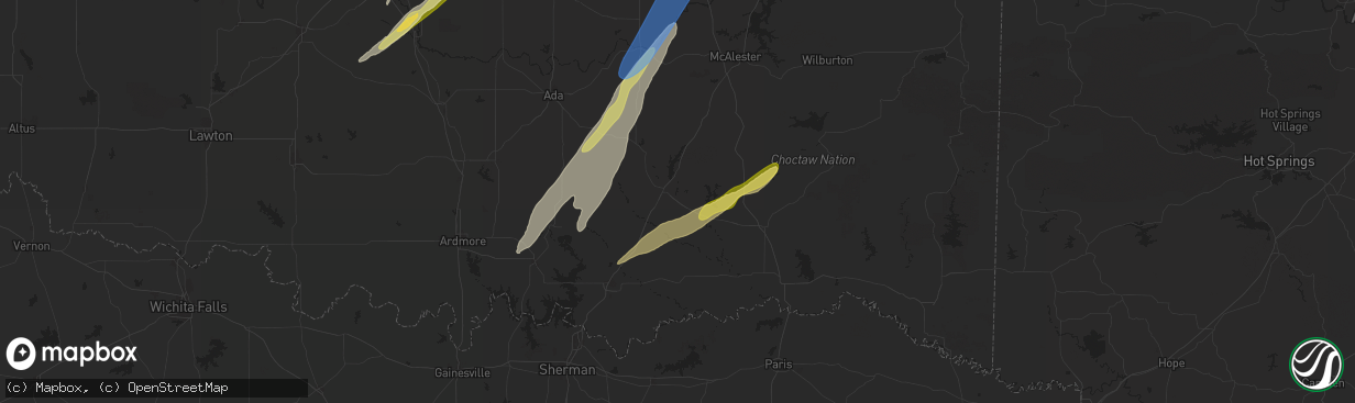 Hail map in Atoka, OK on May 19, 2025