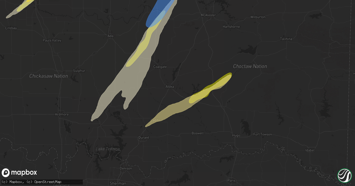 Hail map in Atoka, OK on May 19, 2025