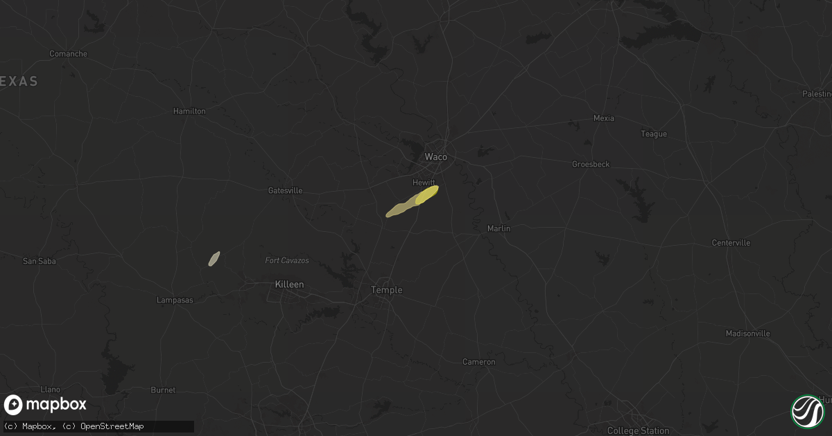 Hail map in Bruceville, TX on May 19, 2025