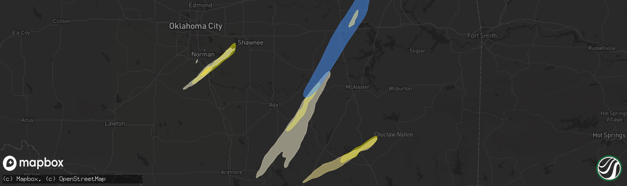 Hail map in Calvin, OK on May 19, 2025