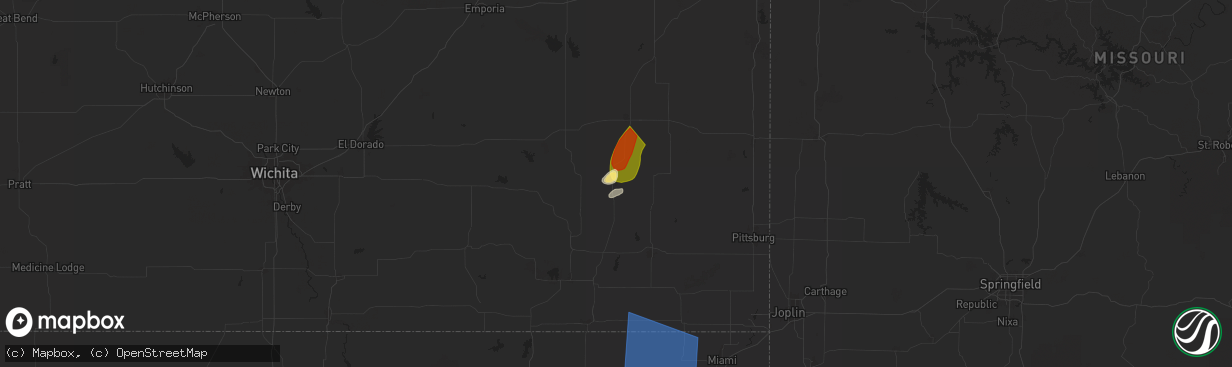 Hail map in Chanute, KS on May 19, 2025