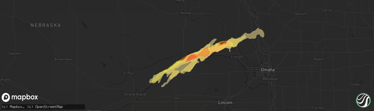 Hail map in Columbus, NE on May 19, 2025