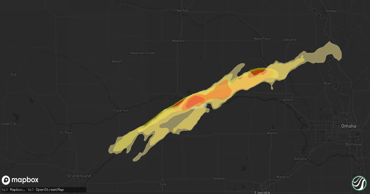 Hail map in Columbus, NE on May 19, 2025