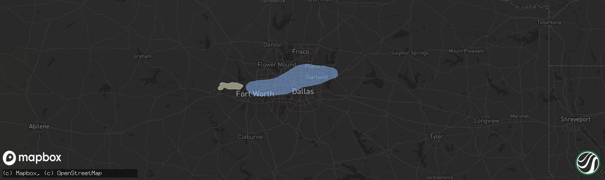 Hail map in Dallas, TX on May 19, 2025