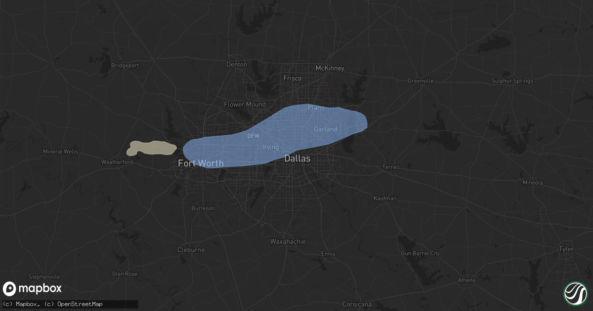 Hail map in Dallas, TX on May 19, 2025