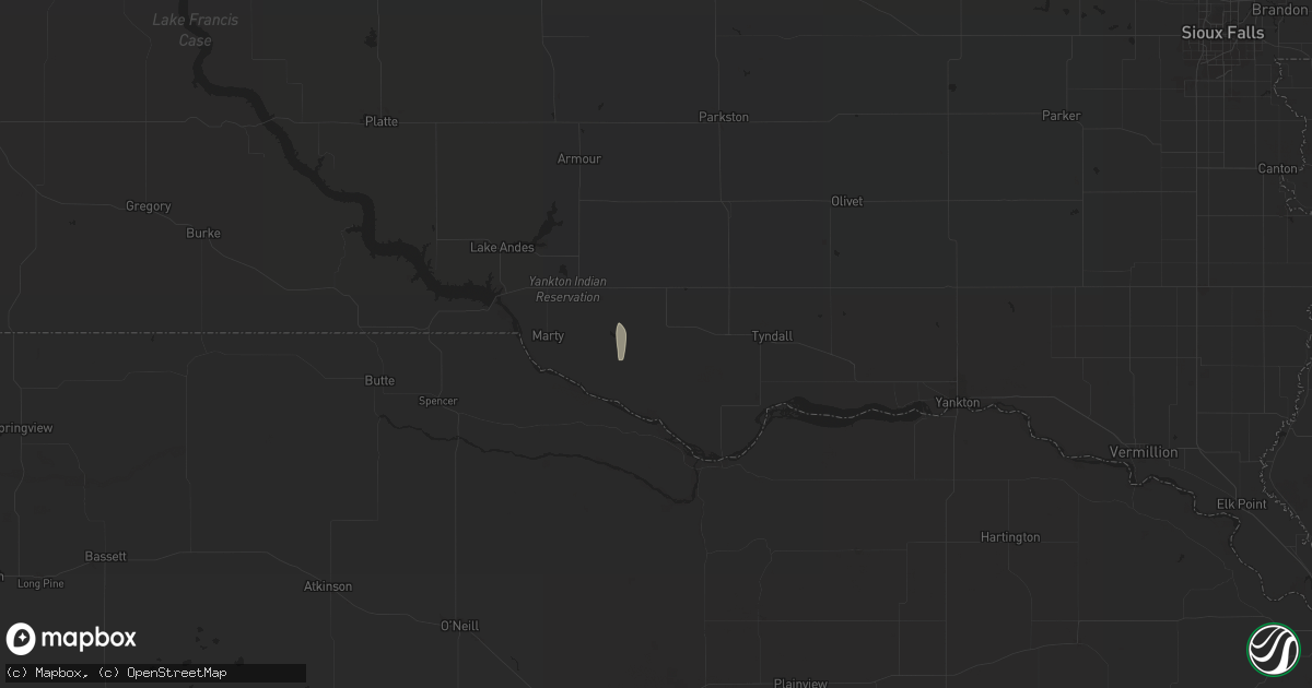 Hail map in Dante, SD on May 19, 2025