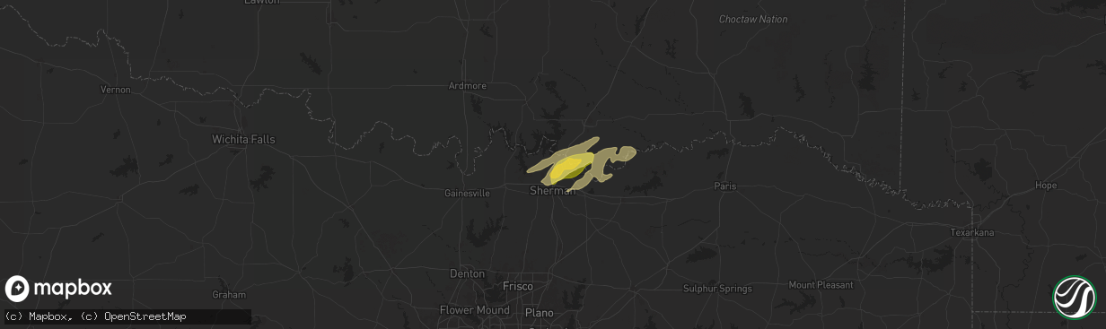 Hail map in Denison, TX on May 19, 2025