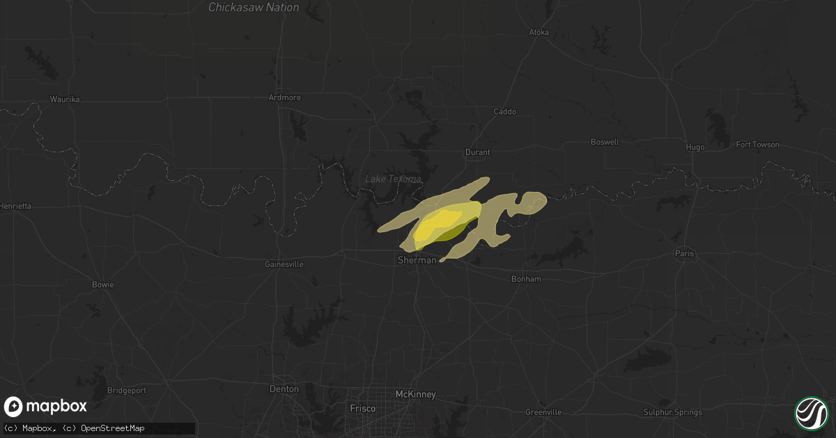 Hail map in Denison, TX on May 19, 2025