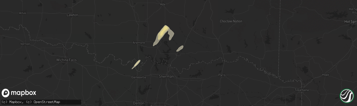 Hail map in Durant, OK on May 19, 2025