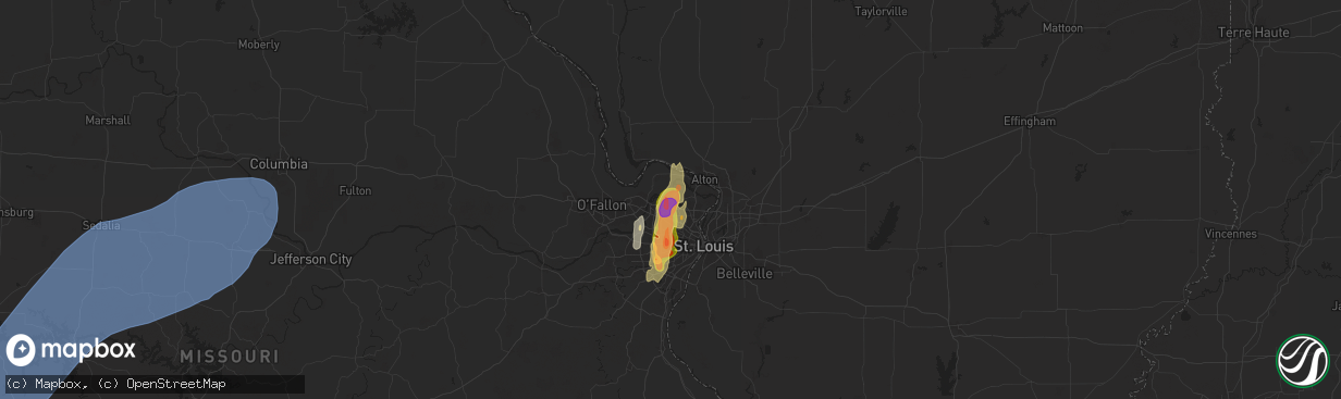 Hail map in Florissant, MO on May 19, 2025