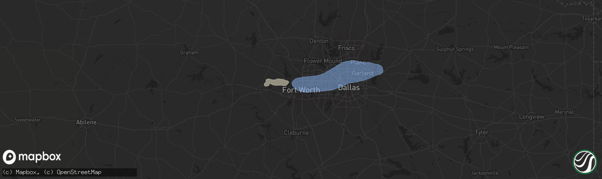 Hail map in Fort Worth, TX on May 19, 2025
