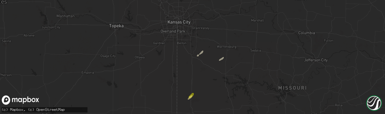 Hail map in Harrisonville, MO on May 19, 2025