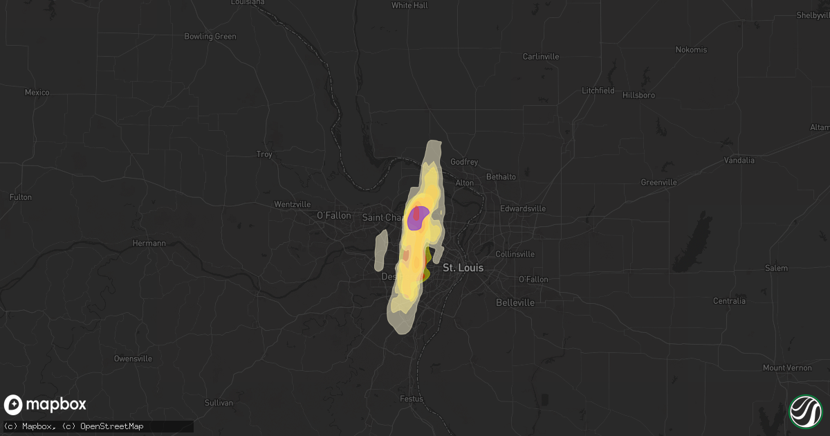 Hail map in Hazelwood, MO on May 19, 2025