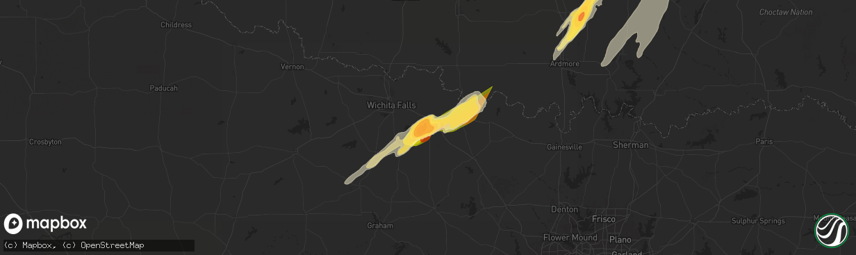 Hail map in Henrietta, TX on May 19, 2025