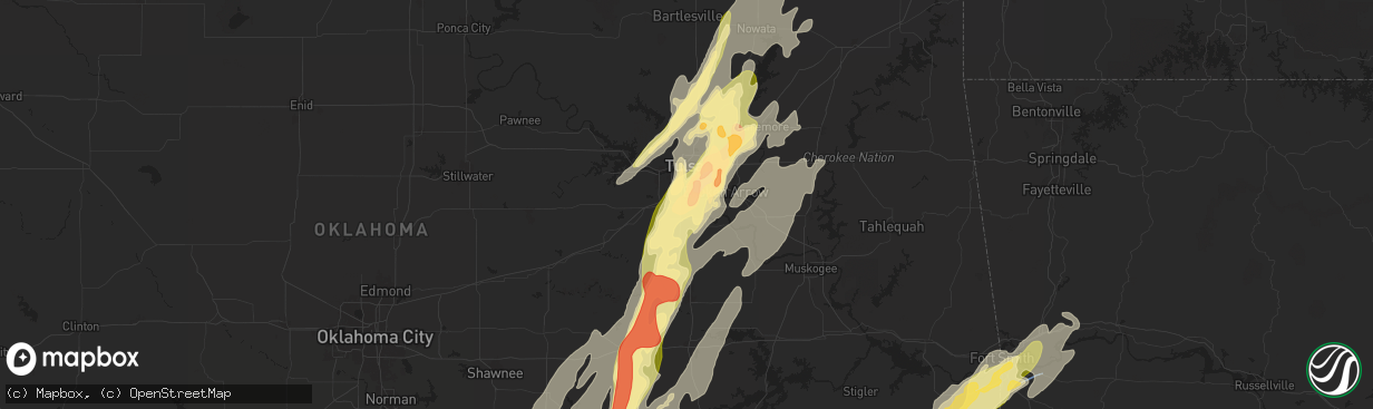 Hail map in Jenks, OK on May 19, 2025