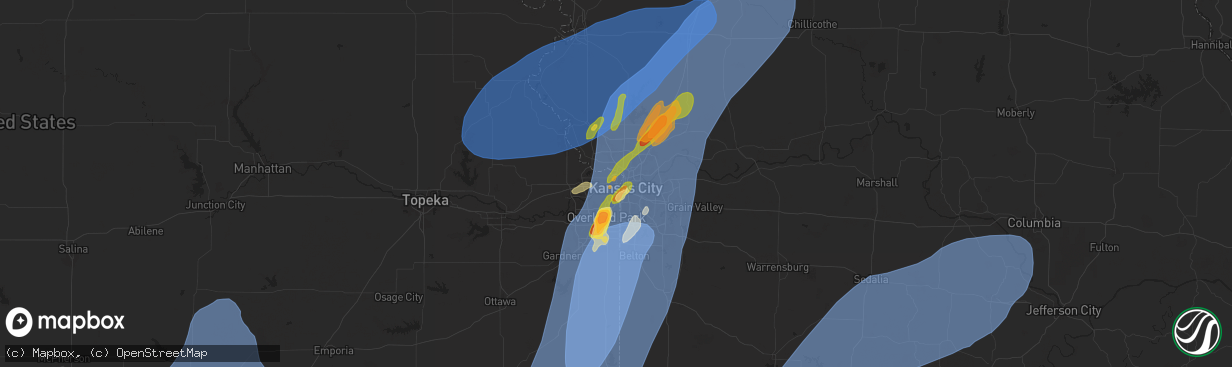 Hail map in Kansas City, KS on May 19, 2025
