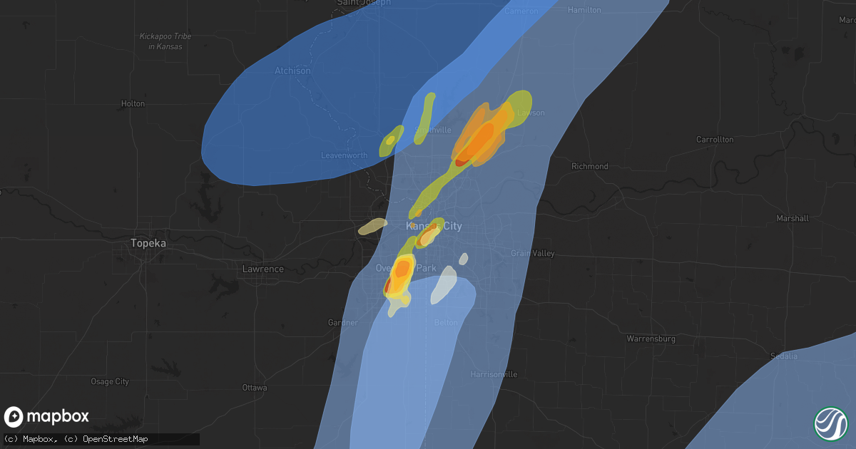 Hail map in Kansas City, MO on May 19, 2025